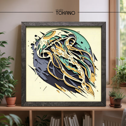 Jellyfish Shadow Box SVG | 5-Layer Sea Life Wall Art