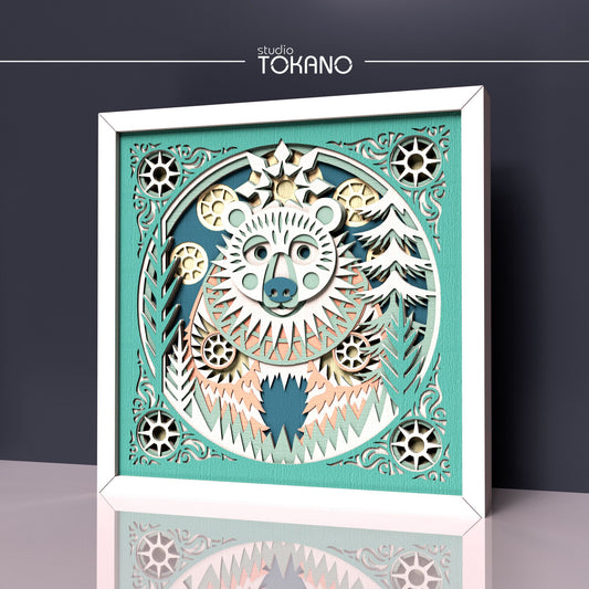 Bear Shadow Box SVG | 8-Layer Winter Wonderland Wall Art