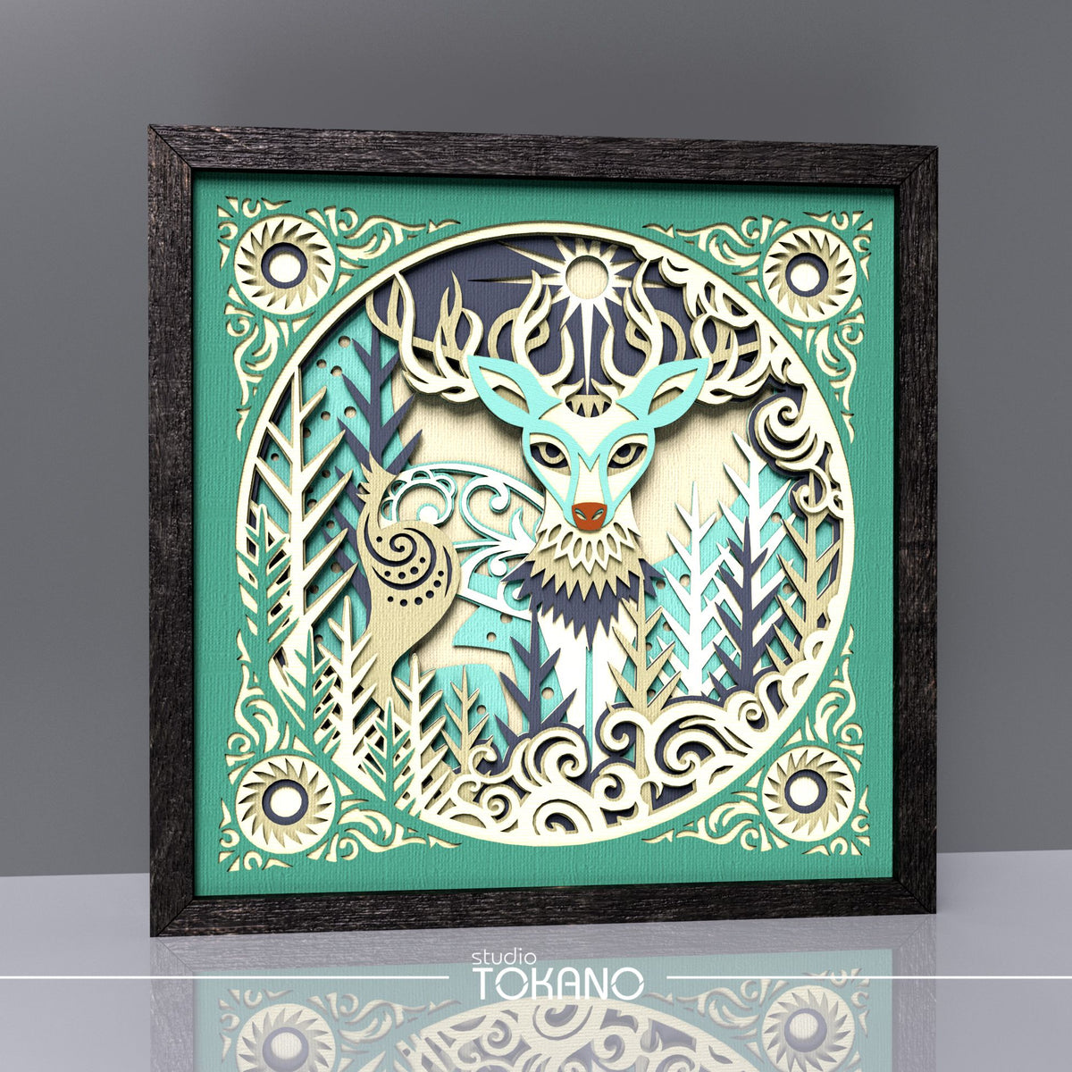 Deer Shadow Box SVG | 7-Layer Winter Wonderland Wall Art