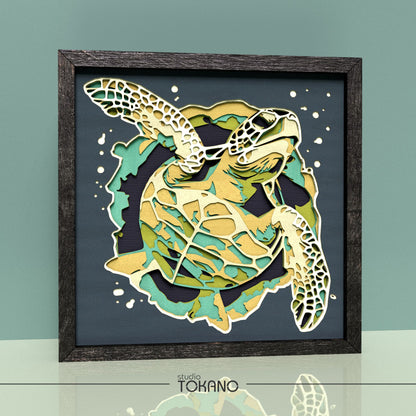 Turtle Shadow Box SVG | 7-Layer Coastal Wall Art
