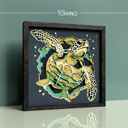 Turtle Shadow Box SVG | 7-Layer Coastal Wall Art