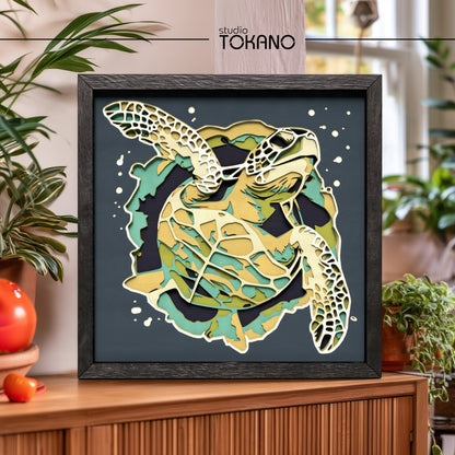 Turtle Shadow Box SVG | 7-Layer Coastal Wall Art