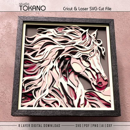 Horse Shadow Box SVG | 8 Layer Wall Art | Cricut & Laser Cut File