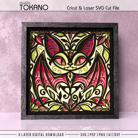 Halloween Bat Shadow Box SVG | 8 Layer Whimsical Wall Art | Cricut & Laser Cut File