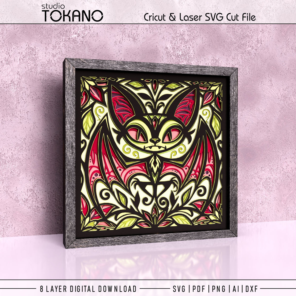 Halloween Bat Shadow Box SVG | 8 Layer Whimsical Wall Art | Cricut & Laser Cut File