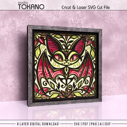 Halloween Bat Shadow Box SVG | 8 Layer Whimsical Wall Art | Cricut & Laser Cut File