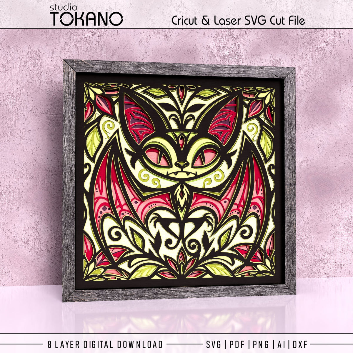 Halloween Bat Shadow Box SVG | 8 Layer Whimsical Wall Art | Cricut & Laser Cut File