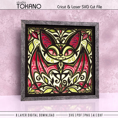 Halloween Bat Shadow Box SVG | 8 Layer Whimsical Wall Art | Cricut & Laser Cut File