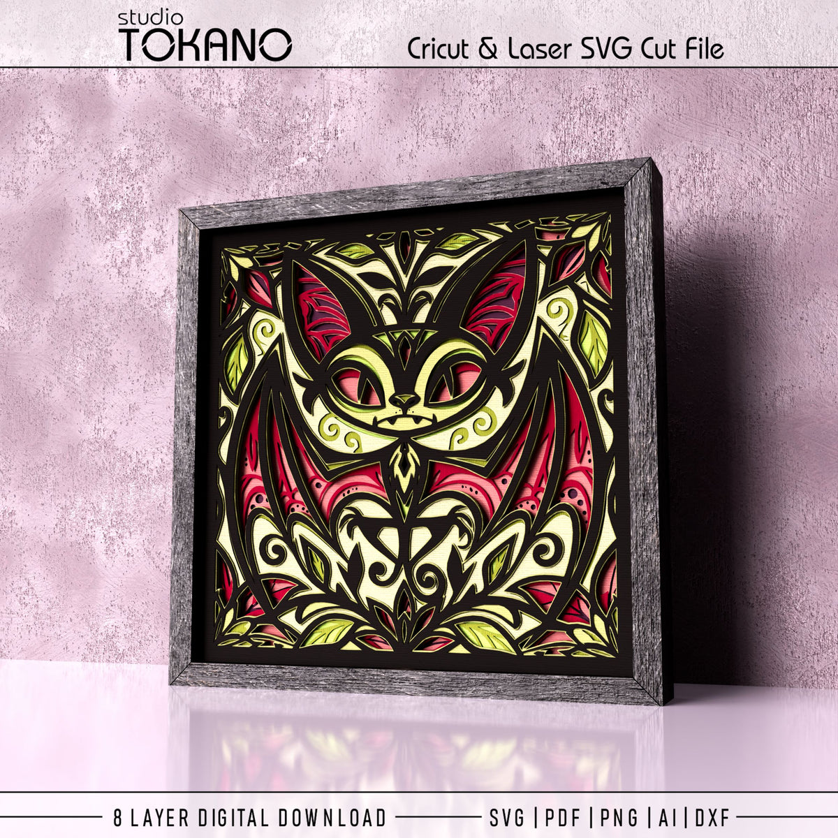 Halloween Bat Shadow Box SVG | 8 Layer Whimsical Wall Art | Cricut & Laser Cut File