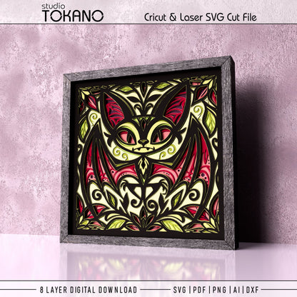 Halloween Bat Shadow Box SVG | 8 Layer Whimsical Wall Art | Cricut & Laser Cut File