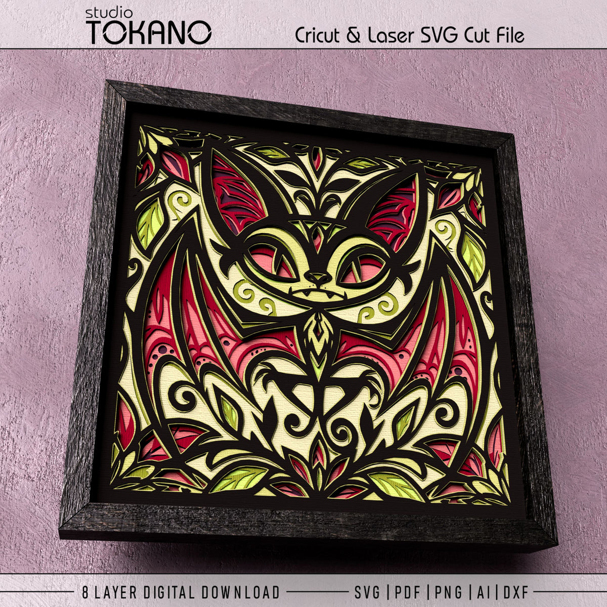Halloween Bat Shadow Box SVG | 8 Layer Whimsical Wall Art | Cricut & Laser Cut File