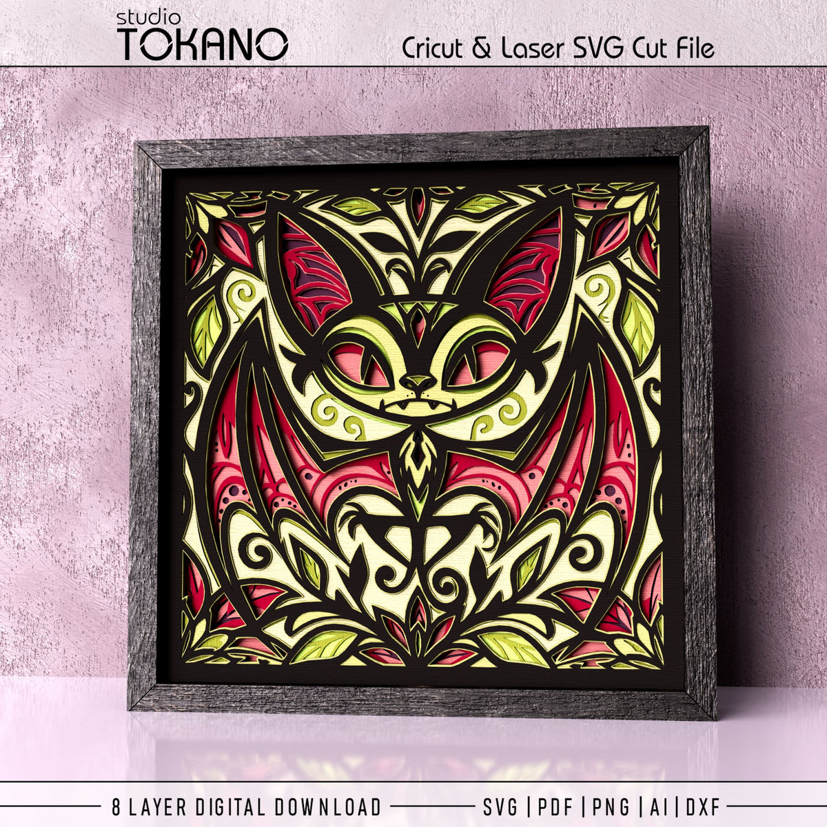 Halloween Bat Shadow Box SVG | 8 Layer Whimsical Wall Art | Cricut & Laser Cut File