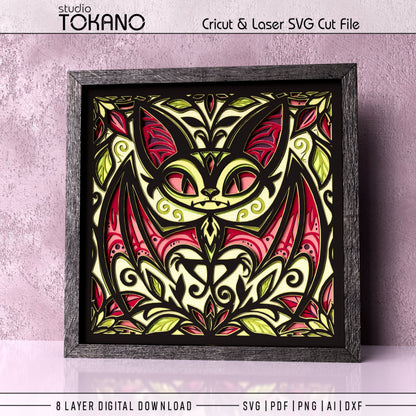 Halloween Bat Shadow Box SVG | 8 Layer Whimsical Wall Art | Cricut & Laser Cut File
