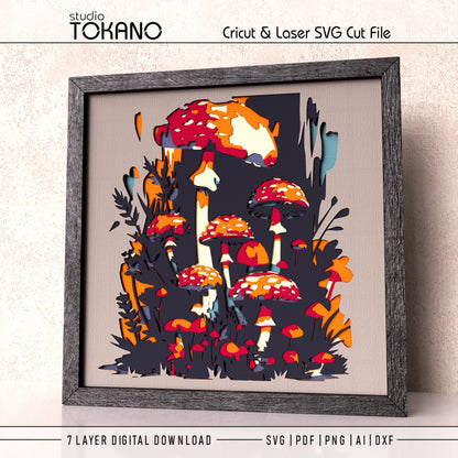 Mushroom Shadow Box SVG | 7 Layer Autumn Woodland Wall Art | Cricut & Laser Cut File