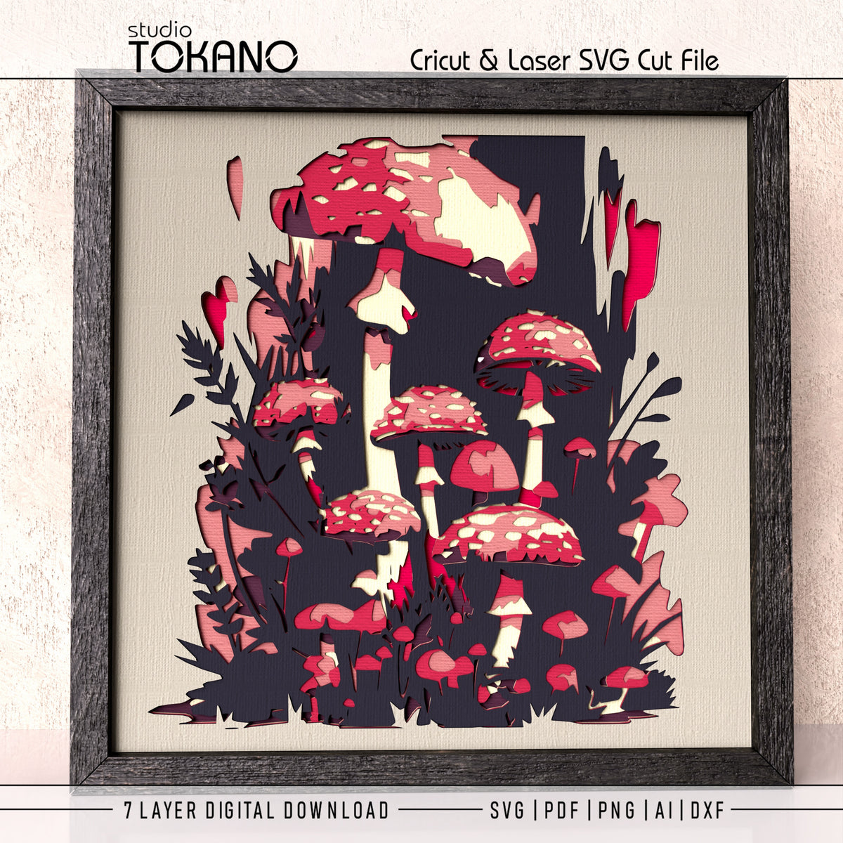 Mushroom Shadow Box SVG | 7 Layer Autumn Woodland Wall Art | Cricut & Laser Cut File