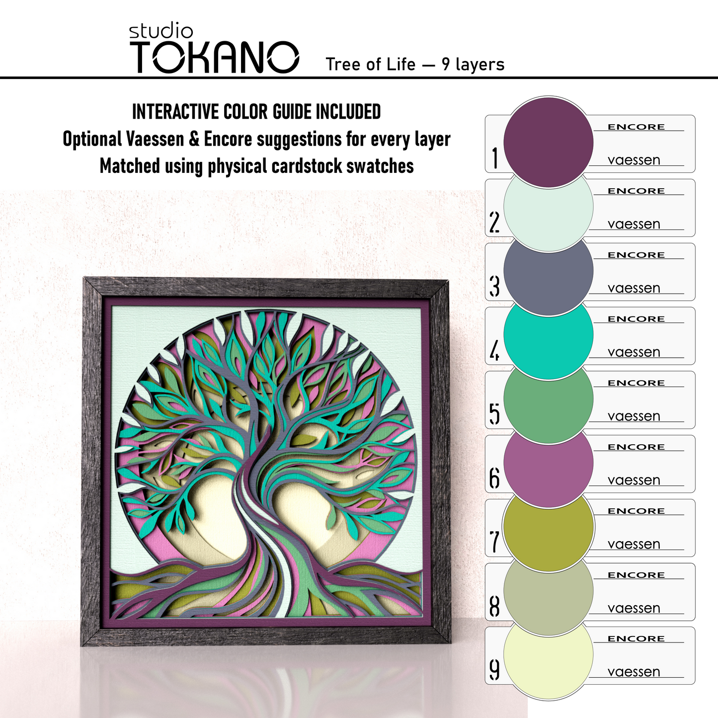 Regional cardstock color guide for recreating the Tree of Life shadow box color palette
