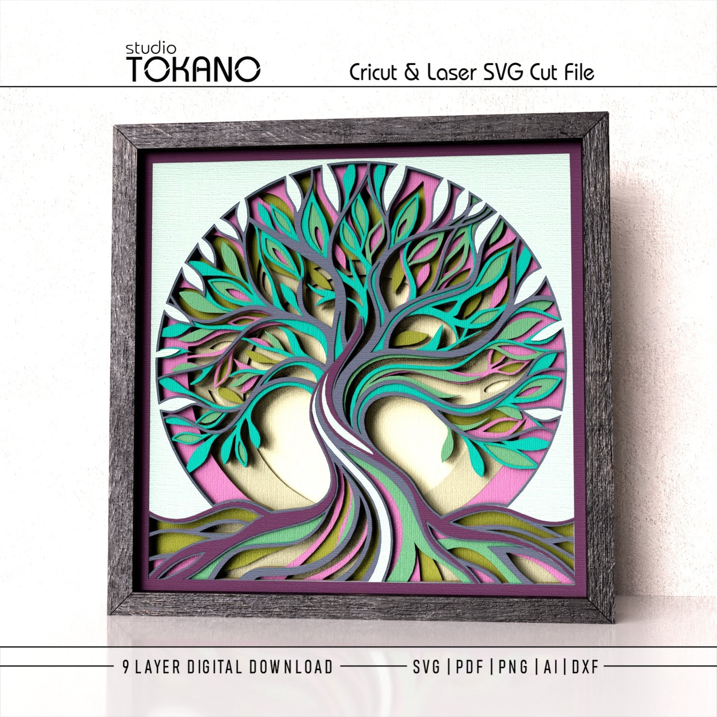 Tree of Life layered cut file compatible with Cricut, Silhouette, Glowforge, xTool and laser cutters
