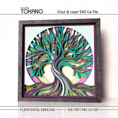Tree of Life layered cut file compatible with Cricut, Silhouette, Glowforge, xTool and laser cutters
