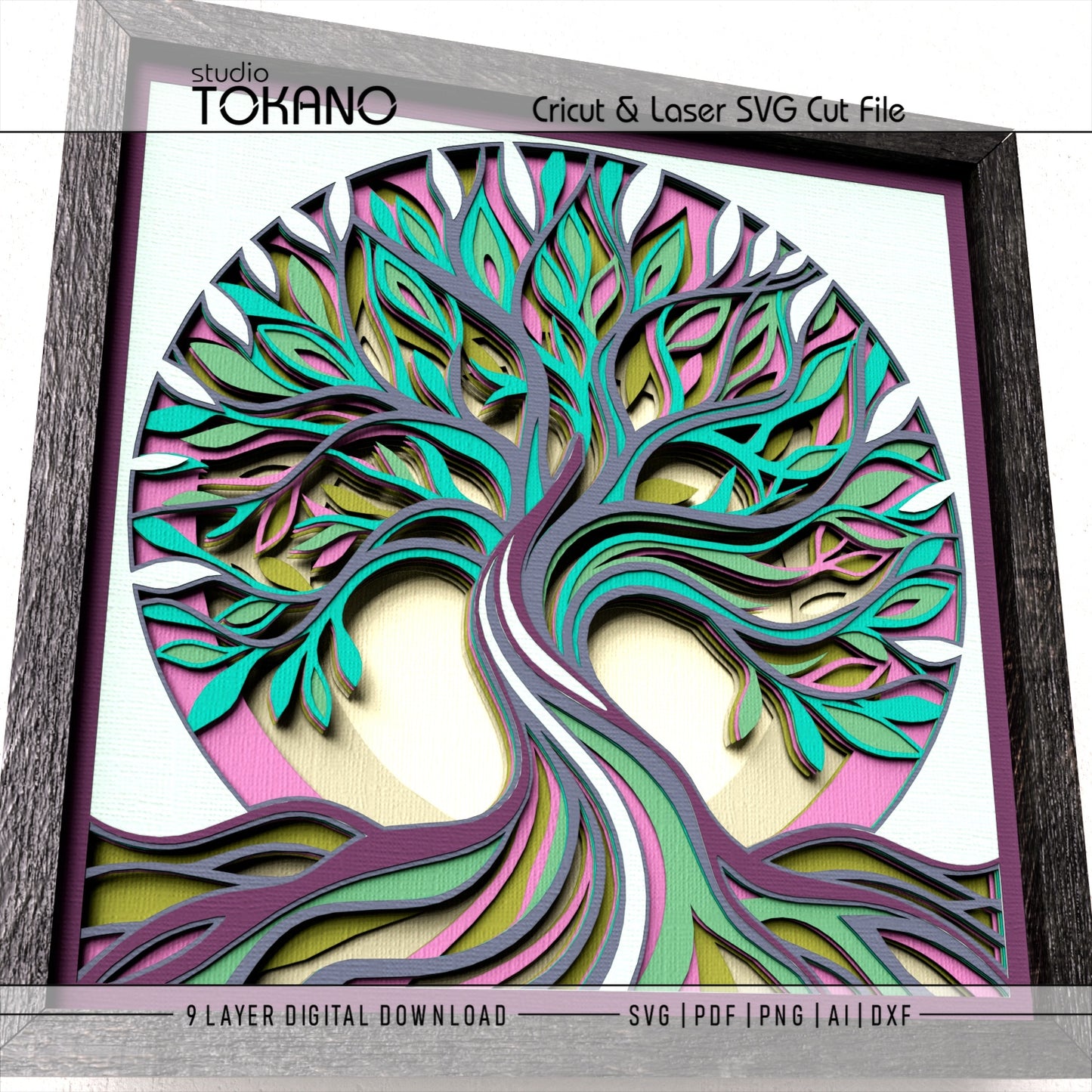Tree of Life SVG cut at 8×8 inches while preserving the branches, leaves and layered depth
