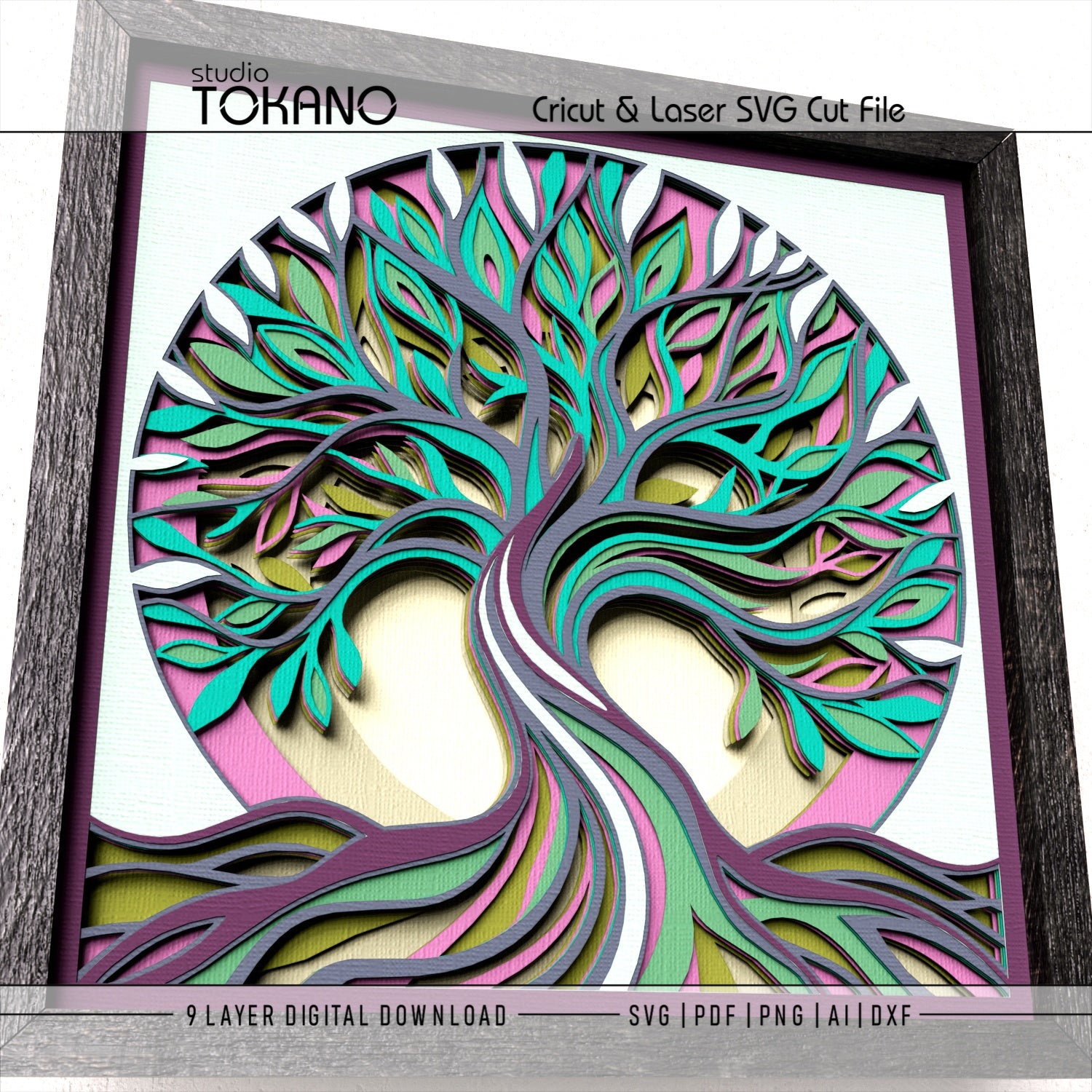 Tree of Life SVG cut at 8×8 inches while preserving the branches, leaves and layered depth
