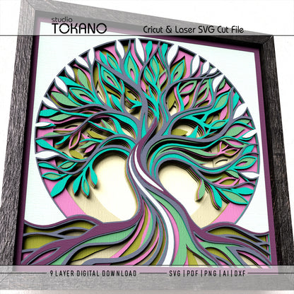Tree of Life SVG cut at 8×8 inches while preserving the branches, leaves and layered depth

