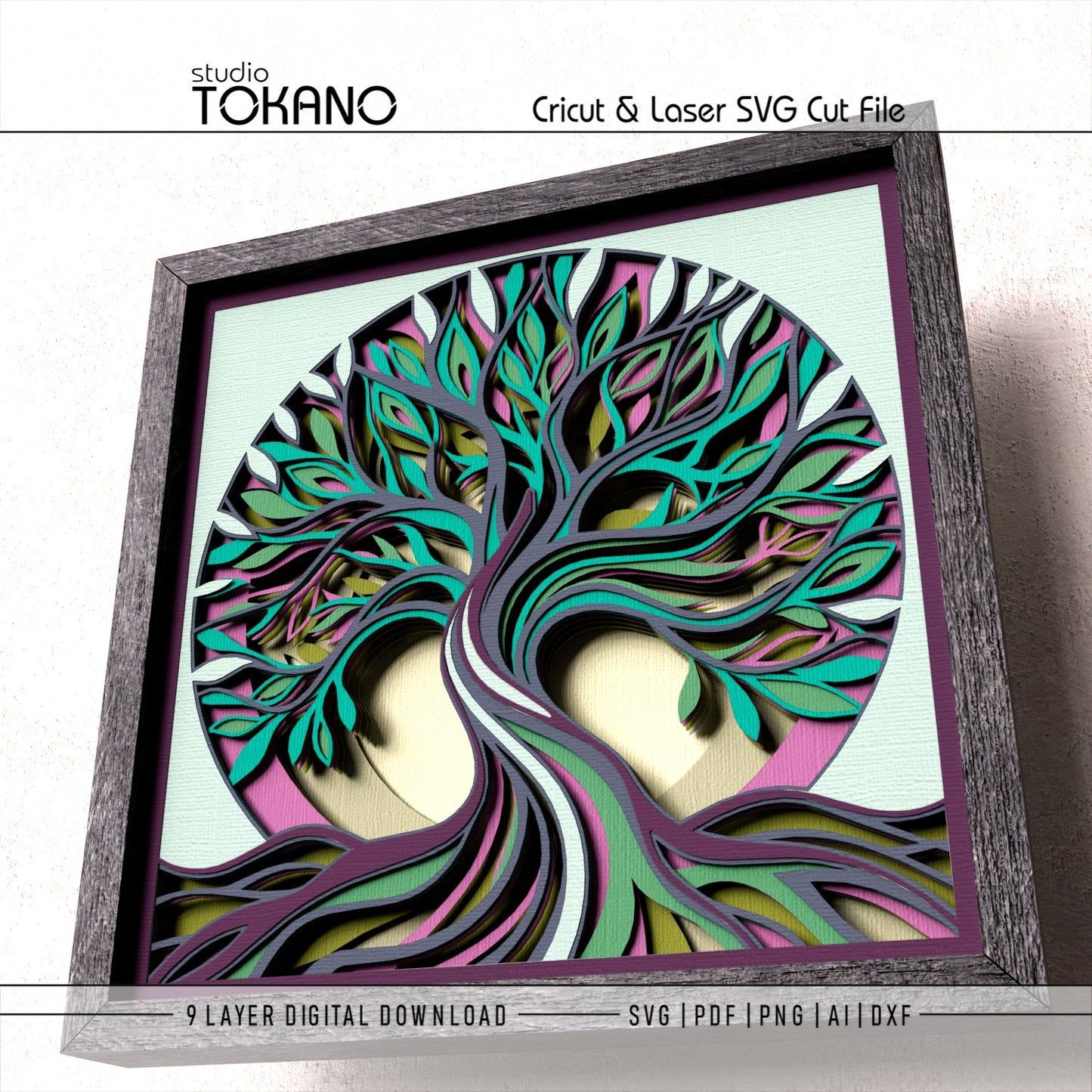 Tree of Life layered cut file compatible with Cricut, Silhouette, Glowforge, xTool and laser cutters
