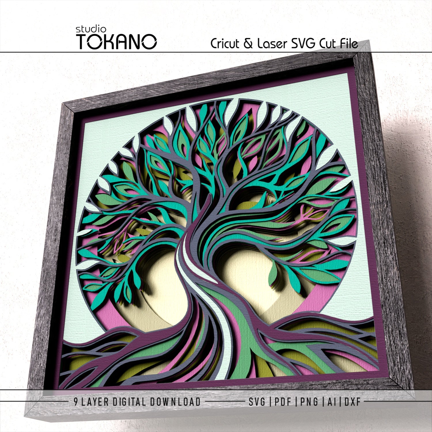 Tree of Life layered cut file compatible with Cricut, Silhouette, Glowforge, xTool and laser cutters
