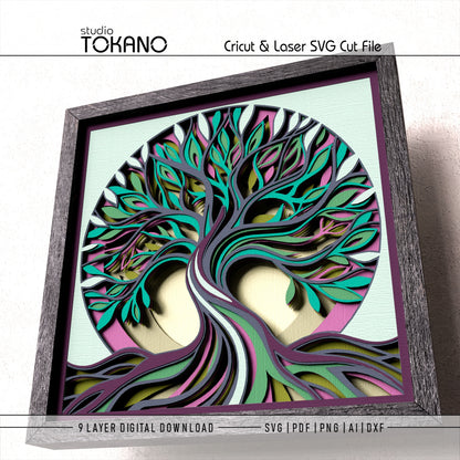 Tree of Life layered cut file compatible with Cricut, Silhouette, Glowforge, xTool and laser cutters
