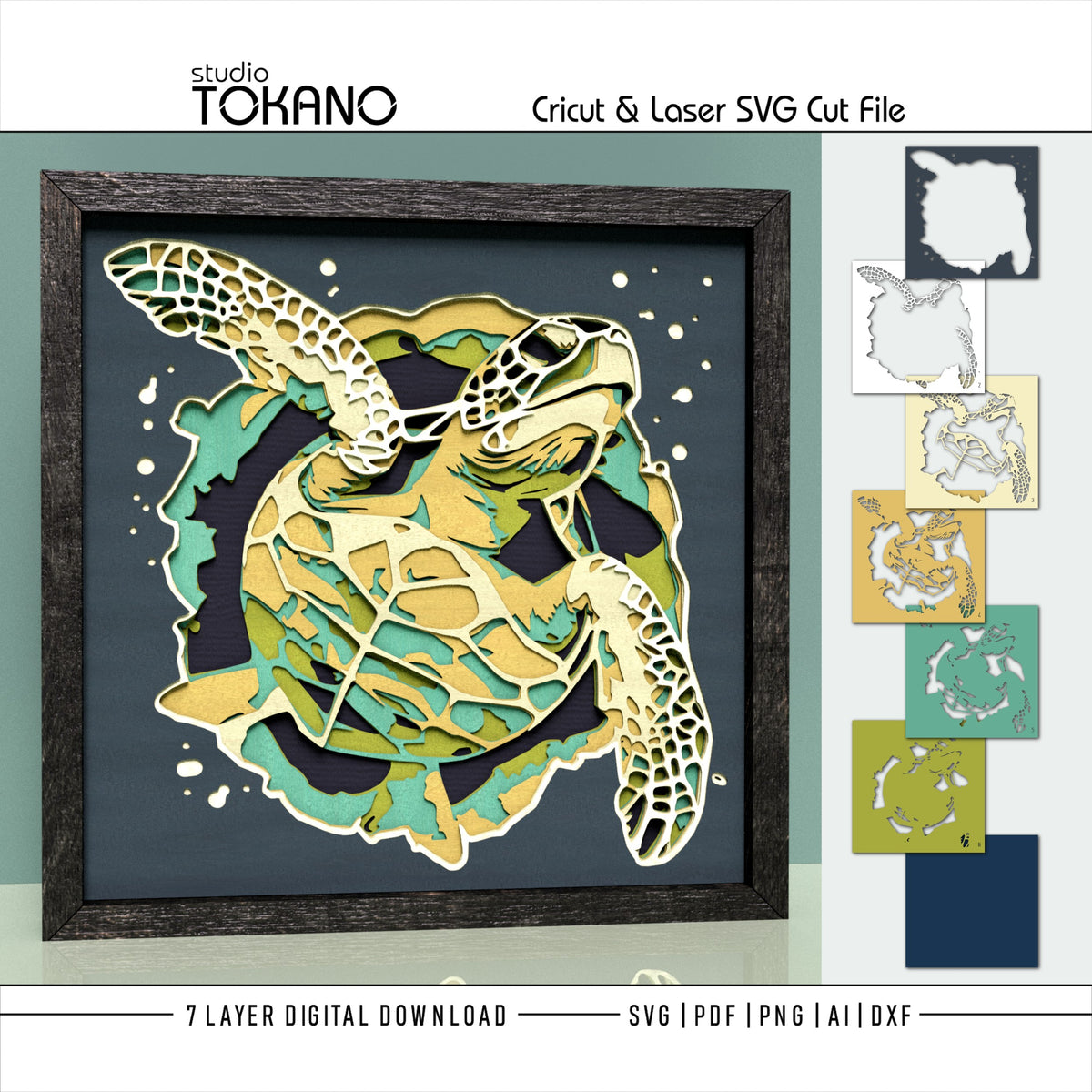 Turtle Shadow Box SVG | 7-Layer Coastal Wall Art