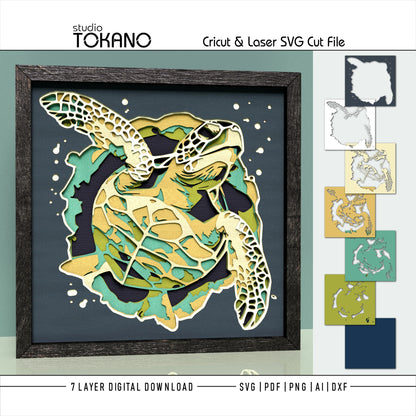 Turtle Shadow Box SVG | 7-Layer Coastal Wall Art