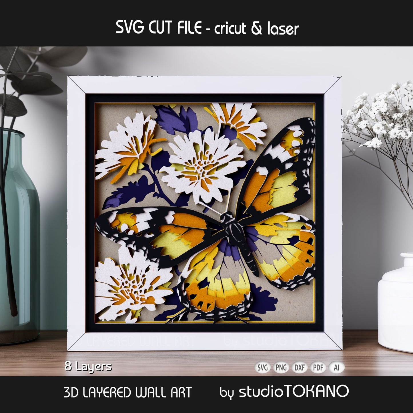 Monarch Butterfly Shadow Box SVG | 3D Layered Papercut File | Cricut & Laser Cut File