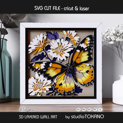 Monarch Butterfly Shadow Box SVG | 3D Layered Papercut File | Cricut & Laser Cut File